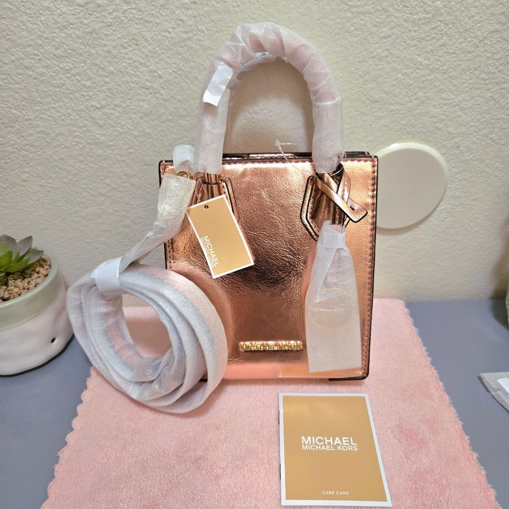 Michael Kors Mercer Shopper Crossbody Womens XS Primrose Rose Gold 35H3GM9C0M